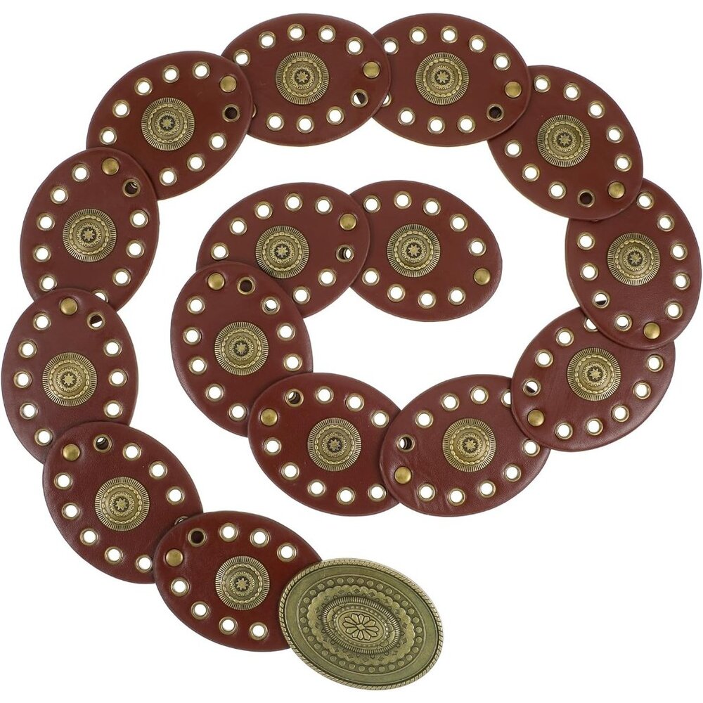 Womens Western Cowgirl Disc Belt, Vintage Wide Cowgirl Leather Oval Belts with O